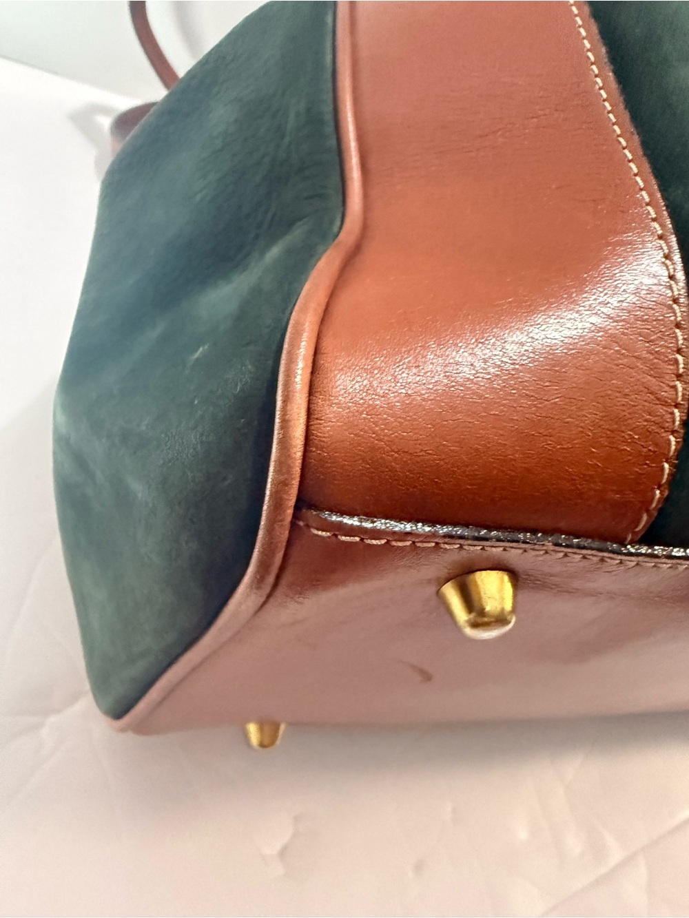 Bally Vintage Foxglove Nubuck Suede Bucket Bag Made in USA Green Leather - Picture 6 of 14